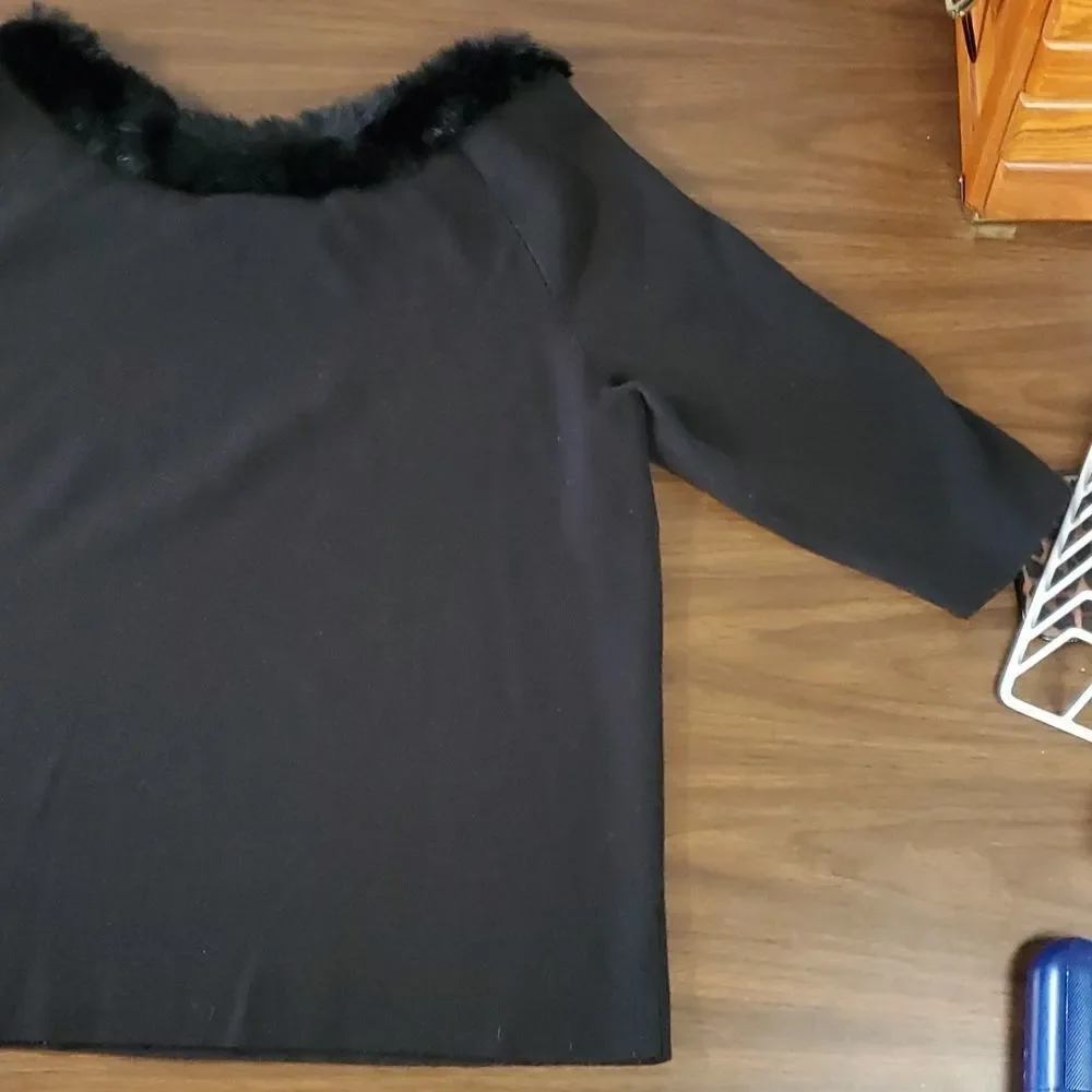 LANE BRYANT Black Sweater w/ Rabbit Fur Collar‎ SIZE 18/20